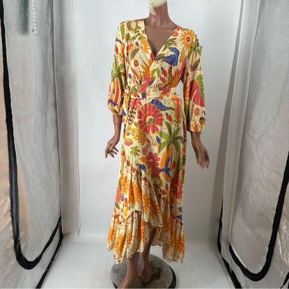 Farm Rio Floral Print V-Neck Midi Length Wrap Dress size Medium - Picture 1 of 14
